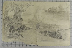 DISEGNO ANTICO SCENA DI GUERRA NELLE COLONIE FRANCIA INIZIO SECOLO CARTA NZ2 - Picture 1 of 10