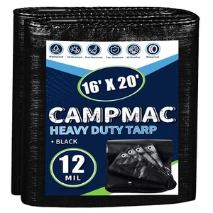 Black Tarps Heavy Duty Waterproof 16x20, 12 Mil Thick, High Durability, Rip a... - Picture 1 of 7