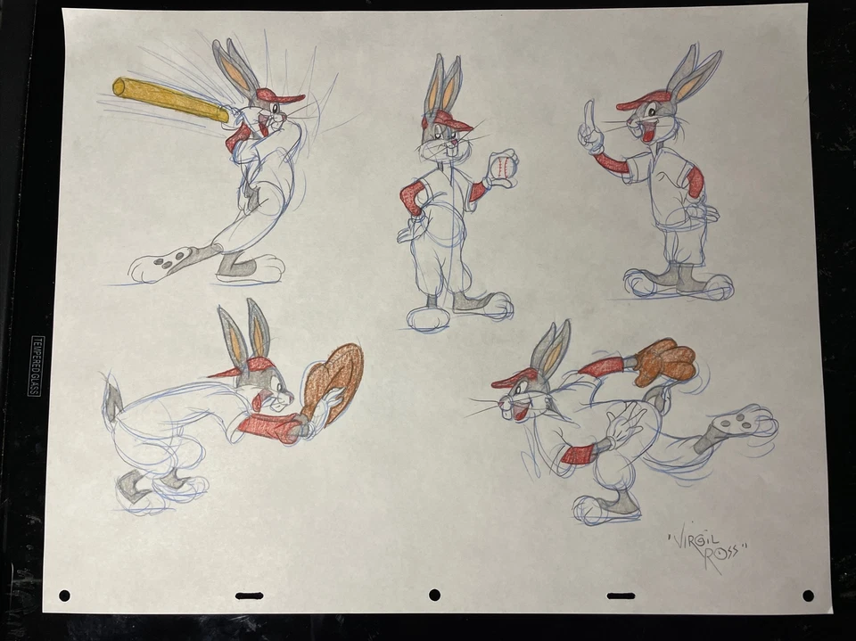 LOONEY TUNES 动画 Cel 艺术 Chuck Jones 卡通 VIRGIL ROSS 模型 SHEET MT — 第 1/3 张图片