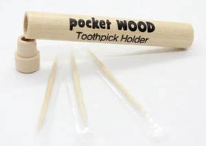 Wood Pocket Travel Toothpick Holder - Pocket Wood - with Wrapped Toothpicks - Picture 1 of 5