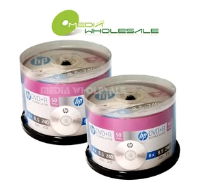 100 HP 8X Blank DVD+R DL Dual Double Layer 8.5GB Logo Branded Disc - Afbeelding 1 van 4