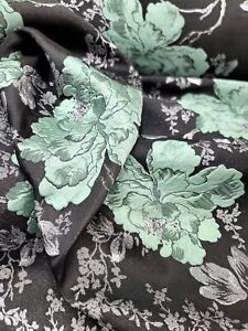 Sage Green Silver Black Damask Jacquard Brocade Floral Fabric 60” inches