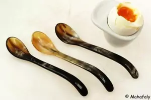 Horn Eierlöffel geschwungener Griff 1 Stück = 13 cm BIO ÖKO handmade fairtrade - Bild 1 von 4