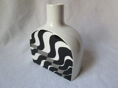 Fürstenberg Design Vase weiß Muster schwarze Wellen Porzellan 14cm hoch Top - Bild 1 von 4