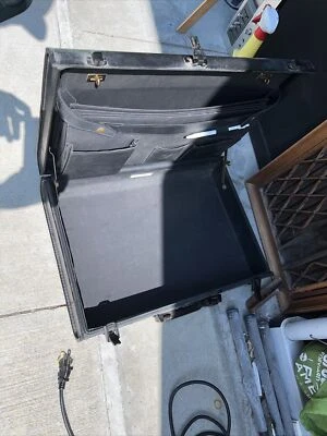 "Maletín de negocios vintage Atlas de cuero negro carcasa rígida 18"" adjunto" Foto 1 de 4