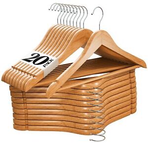 Premium Wooden Hangers 20 Pack - Durable Non Slip Coat Hangers Heavy Duty- Na...