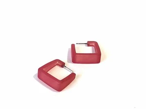 Cranberry Frosted Cubist Hoop Earrings - Picture 1 of 8