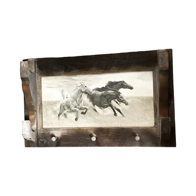 Rustic 3 Peg Shelf And Gun Rack Wild Horses Country Hunting 4x16x27 Inch - Image 1 of 4