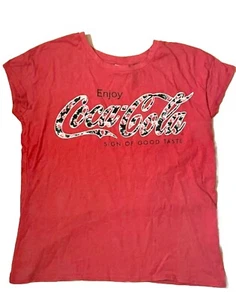 Coca Cola T- Shirt Kurzarm mit Schriftzug Blumenaufdruck Größe L Damen Mädchen - Bild 1 von 4