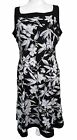 Ralph Lauren Black White Blue Flowers Floral Sleeveless Stretch Dress Size 10