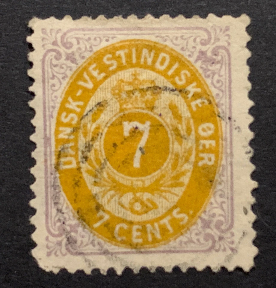 SELLOS DE VIAJE: SELLOS DE LAS INDIAS OCCIDENTALES DANESAS DE 1874 SC #9 7c LILA Y NARANJA USADOS FIRMADOS Foto 1 de 4