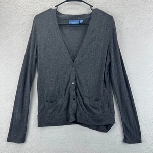 Simply Vera Vera Wang Womens Gray Long Sleeve Button Up Thin Sheer Cardigan Sz L - Picture 1 of 8
