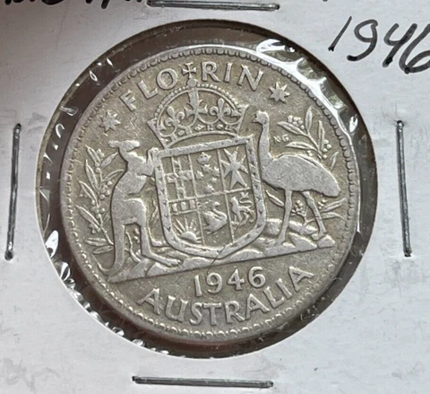 1946 Australia 1 One Florin - Worn & Cleaned  bg Cover