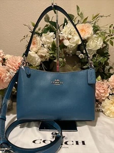 COACH Crossgrain Leather LEWIS Shoulder & Crossbody Bag ~ Oceanside Blue - Picture 1 of 8
