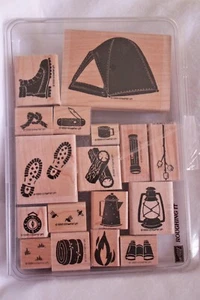 Stampin Up Retired Roughing It Wood Mount Stamp Set - Set of 17 - Picture 1 of 3