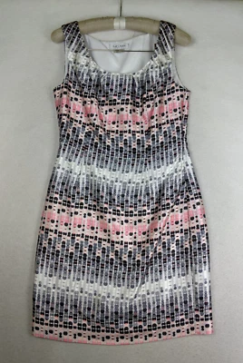 Женское платье Kay Unger розовое черно-белое с принтом в горошек атласные футляры размер 10 - Изображение 1 из 4