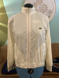 Women’s Vintage IZOD Lacoste Cream 100% Nylon Jacket Green ALLIGATOR Large - Picture 1 of 9