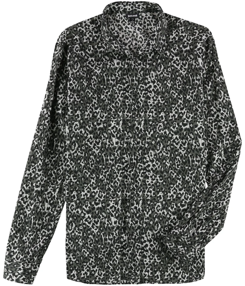 Just Cavalli Mens Grey Eagle Collar Button Up Shirt, Black, 56 - Image 1 of 1
