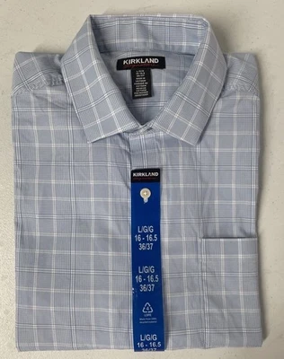 Kirkland Signature Men's Performance Sport Shirt LARGE 16-16.5, 36/37 BLUE PLAID - Image 1 of 4