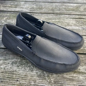 Zapatos Mocasines Crocs Para Hombre Talla 9 Cuero Negro Sin Cordones Cómodos Caminar Informales - Imagen 1 de 9