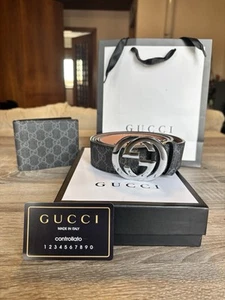 Cintura Gucci Nera Silver Buckle 115 cm + Portafoglio Uomo Nero - Imagen 1 de 10