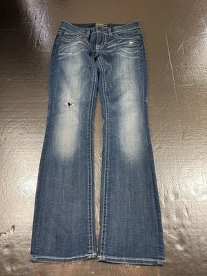 womens mek onm awell traveled denim blue jeans pants 26x32 distressed Slim Boot - Image 1 of 4