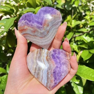 Natural Amethyst Lace Agate Heart Palm Stone Specimens Power Gemstone Collection - Picture 1 of 4