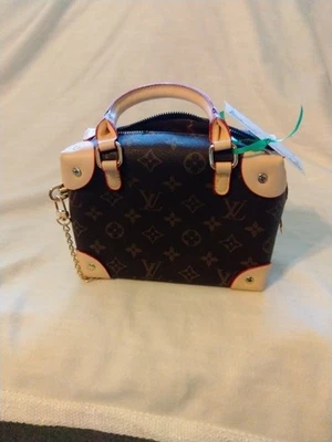 Коричневый миниатюрный монограмма холст персиковая наплечная сумка - Изображение 1 из 4