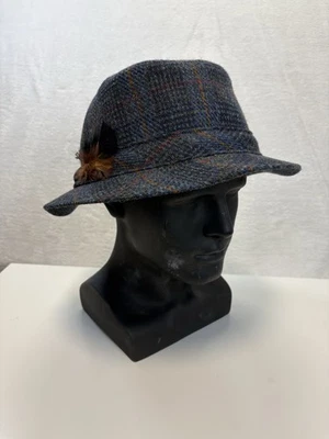 Sombrero para caminar Hanna Hats XXL azul lana Harris tweed Donegal Irlanda plumas Foto 1 de 4