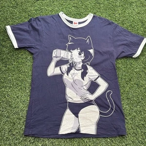 Omocat Shirt Small White Anime Milk Girl Black Ringer Bikini Japan Medium M - Picture 1 of 7