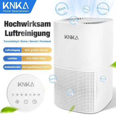 KNKA Luftreiniger, Luftreiniger Allergiker, H13 HEPA Luftfilter, Luft-Detektion,Timer