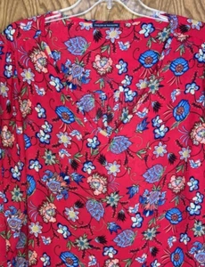 Chelsea & Theodore Womens Red Floral Print Plus Size 2XL Blouse Crossover Hem - Picture 1 of 4