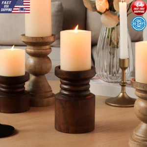 Wood Pillar Candle Holder Decorative Indoor Tabletop Accent 3 Inch Display New - Picture 1 of 7