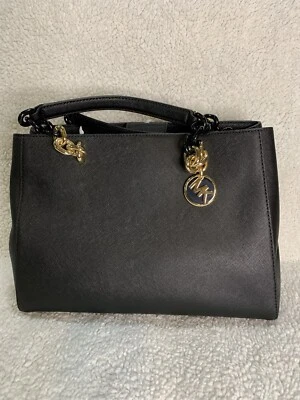 Bolso Cartera Michael Kors Cynthia Cuero Md Negro Nuevo con Etiquetas Foto 1 de 4