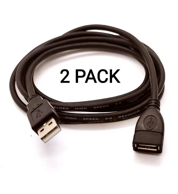 2 Pack  3ft USB 2.0 A Male / A Female Extension Cable Black Color - Image 1 of 2