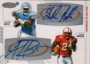 2009 SAGE Squared Dual Auto Hakeem Nicks Andre Brown #SA-39 Rookie Auto RC - Picture 1 of 2