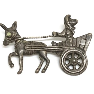 Antique Vintage Sterling Silver 925 Mexico Horse & Buggy Carriage Brooch Pin - Picture 1 of 6