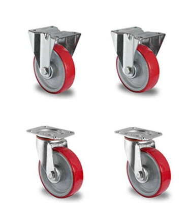 DER ROLLENDE SHOP Rollensatz 2 Lenk- + 2 Bockrollen 80 mm Polyurethan rot