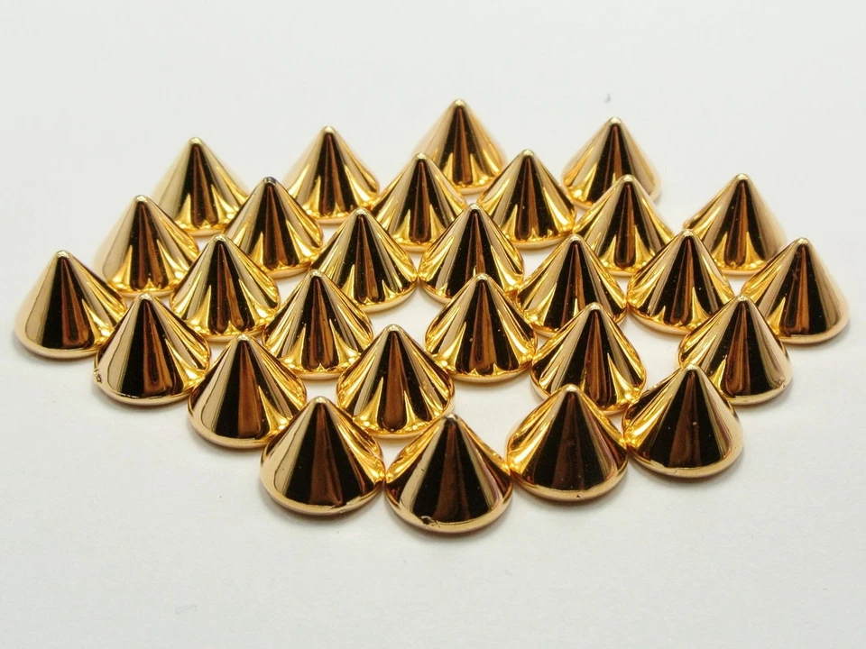Tachuelas cónicas acrílicas con espiga plana Rock Punk metálicas doradas 100 10x8 mm sin agujero