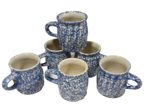 Roseville Pottery Blue Spongeware Coffee tea Mug / Cup Ohio, 5 Available Henn - Picture 1 of 13