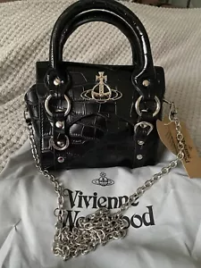 Ladies Designer Vivienne Westwood Mini Betty Black Vegan Leather Messenger Bag - Picture 1 of 5