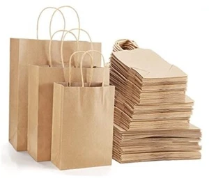  105 Pack Brown Kraft Gift Bags with Handles, Natural Plain Kraft Paper 105pcs - Picture 1 of 8