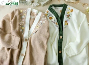 Donguri Cardigan Ricamato Fiori Sussurro del Cuore, ecc. Acrilico GIAPPONE NUOVO - Foto 1 di 48