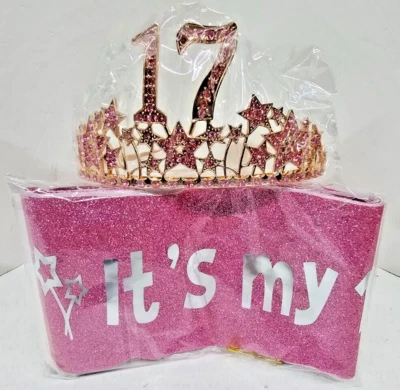 Faja y tiara de cumpleaños 17 para niñas - Fabuloso conjunto: faja brillante + cielo estrellado Foto 1 de 4