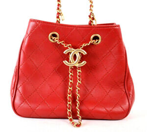 CHANEL 19A NWT Red Quilted Leather Small AMULET Logo Chain Crossbody Bag