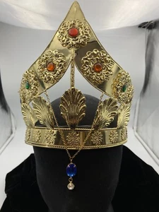 Gold Metal Crown #15 with Jewels and filigree Unisex Crown Neptune Crown - Picture 1 of 2