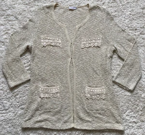 Ladies Riani Knitted Long Coat Jacket. Uk 14. Beige. Embroidery Pockets.PRISTINE - Picture 1 of 8