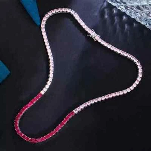 Fancy Stunning Tennis Necklace 20 Ct Round Simulated Ruby 14k White Gold Plated - Picture 1 of 5