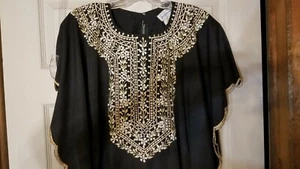  EMBROIDERED KAFTAN MUU MOO DRESS HAND MADE PHILLIPINES BLACK - Picture 1 of 9