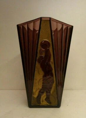 VAL SAINT LAMBERT BASKETTEUR OLYMPIC VASE GRAFFART CHARLES & DELVENNE 1936 MAUVE - Image 1 of 4